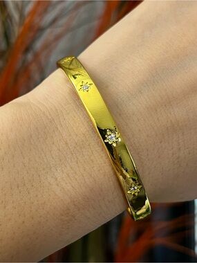 6mm Wide Cz Stars Silver Gold Cuff Bangle Bracelet for Women girls top seller